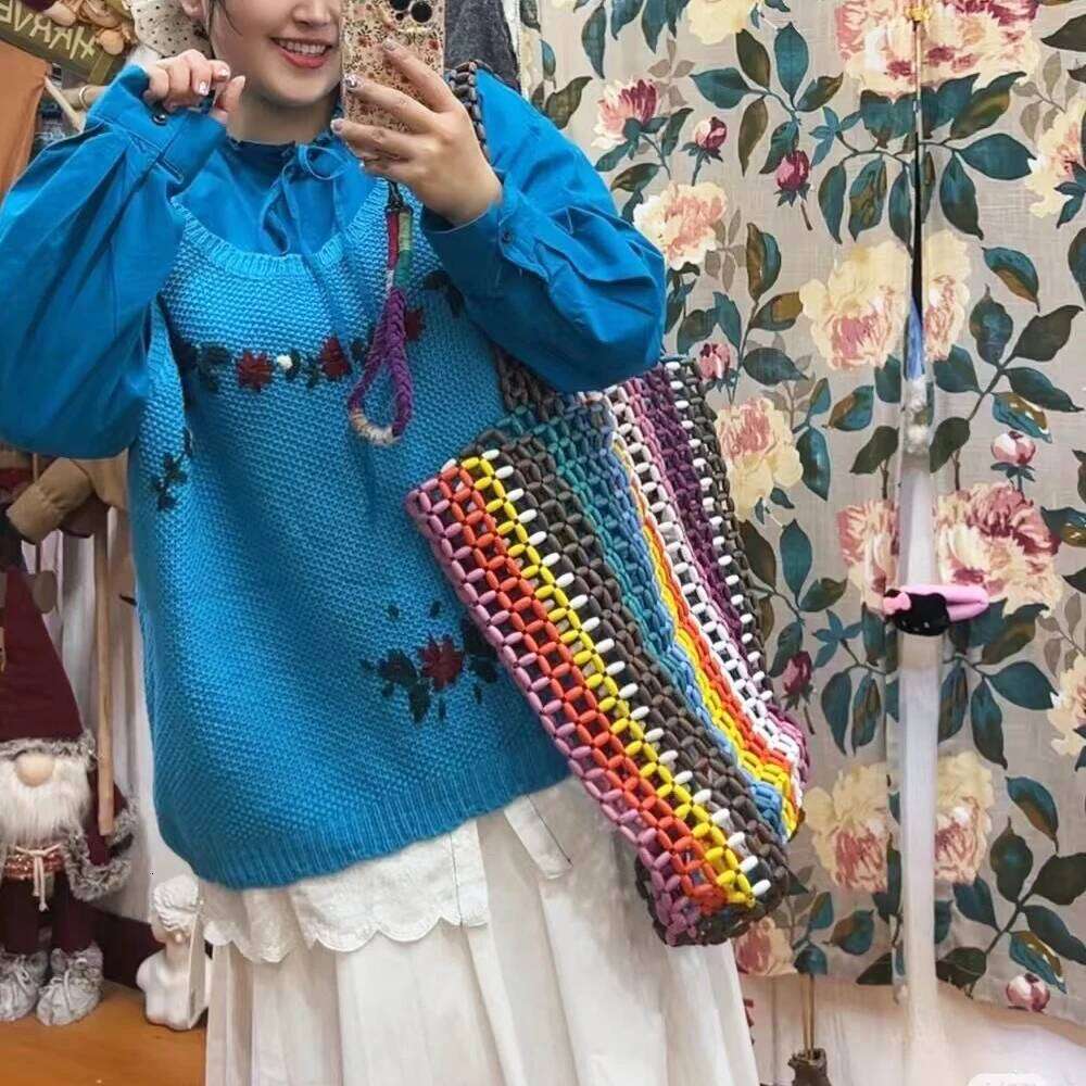 designer bagLuxury Bag Beach Rainbow Hollow Tote Bags For Women Designer Handbags And Purses 2025 New In Wood Hand-Woven Large Capacity Shoulder