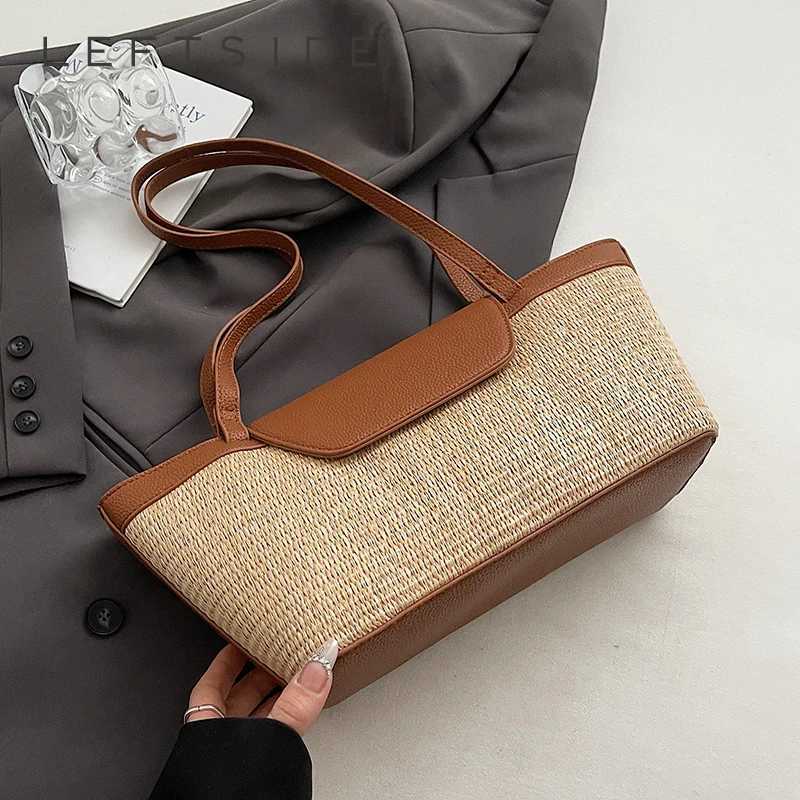 LEFTSIDE Weave Straw Shoulder Bags for Women 2025 Summer Ladies New Tote Bag Females Beach Bags Lady Handbags and Purses Y250730