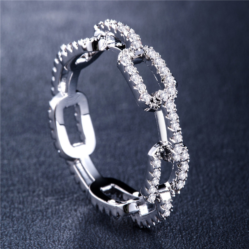 Creative Lock Chain Women's Zircon Ring Rose Gold Luxury Jewelry r5994