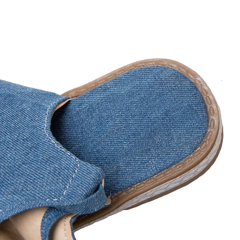 ANOVISHANA Women Gladiator shoes Denim jeans summer boots Low heels Over the knee high boots lady blue shoes Clip toe size 43 250729