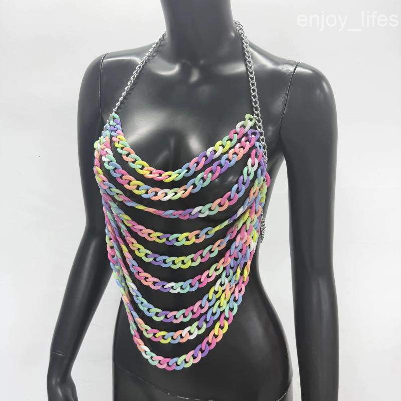 Womens Tanks Fashion Colorful Acrylic Chain Tank Top Women Sexy Backless V Neck Halter Tassel Camisole Rave Festival Party Crop Tops