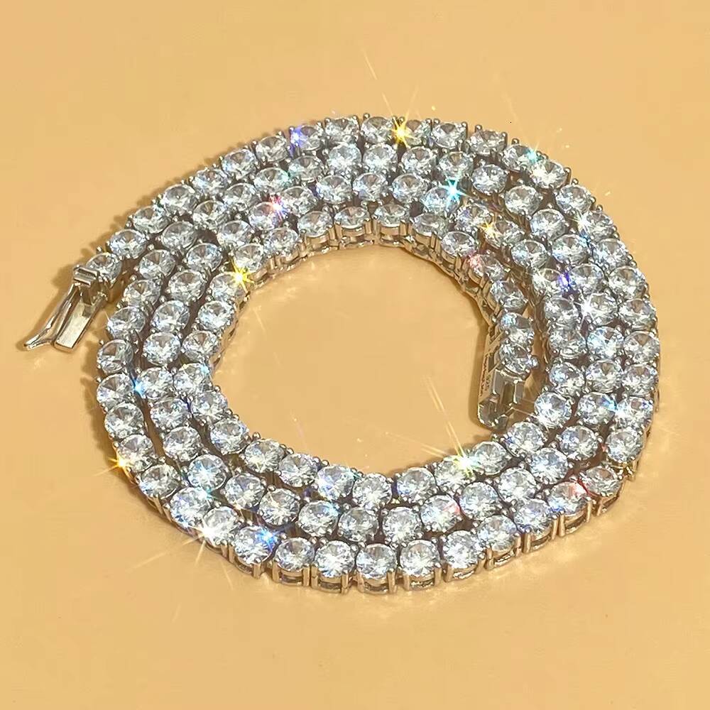 Hip Hop Classic Jewelry Rose Gold Plated Vvs Iced Out VVS Moissanite Diamond 925 Sterling Silver Tennis Chain Necklace