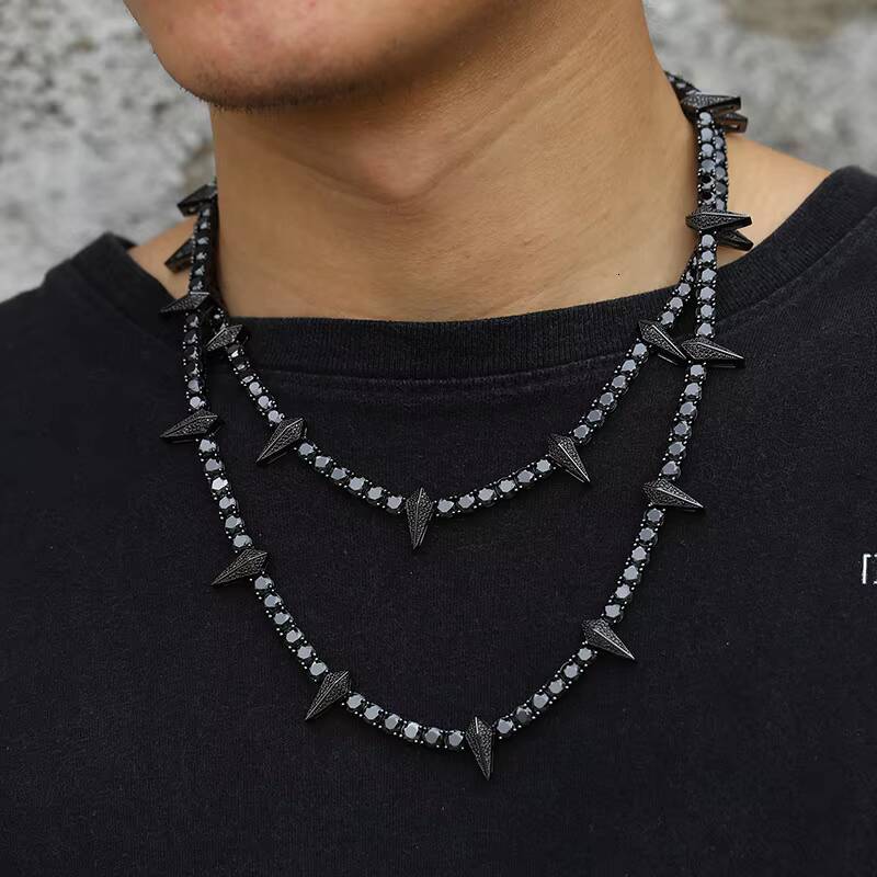 Black Moissanite 925 Sterling Silver Diamond Black Tennis Chain Tester Cuban Necklace Mens Cuban Chain Link Jewelry Customized