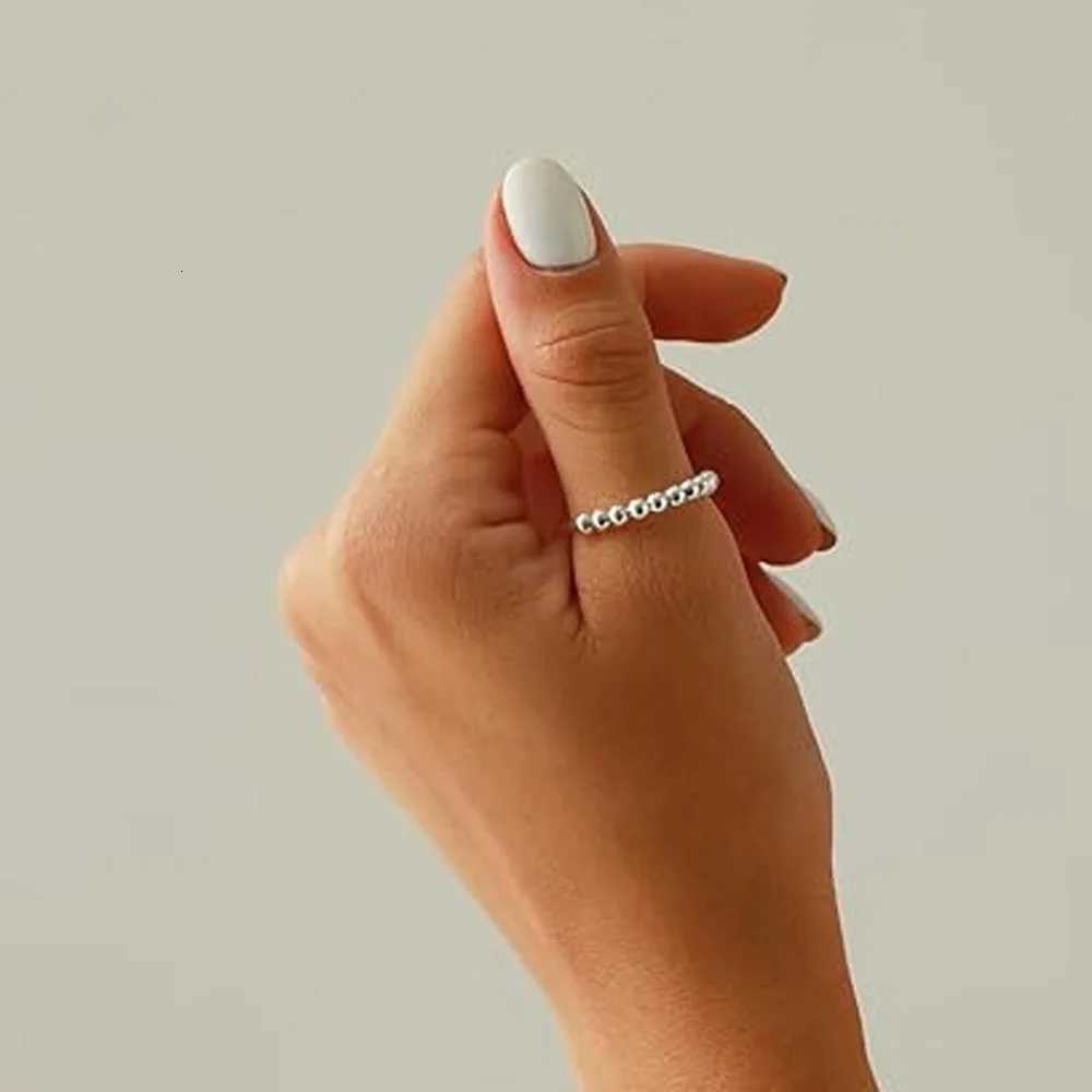925 Sterling Silver Stress Relief Fidget Spinner Rings Rotate Beads Anxiety Adjustable Rings for Women Men Fine Jewelry y250730
