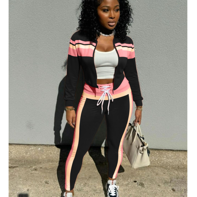 Women Tracksuits Two Pieces Set 2026 New Fashion Street Clothing Color Block Long Sleeve Zipper Cardigan Sports Casual Long Pants Sportwear 4 Colors