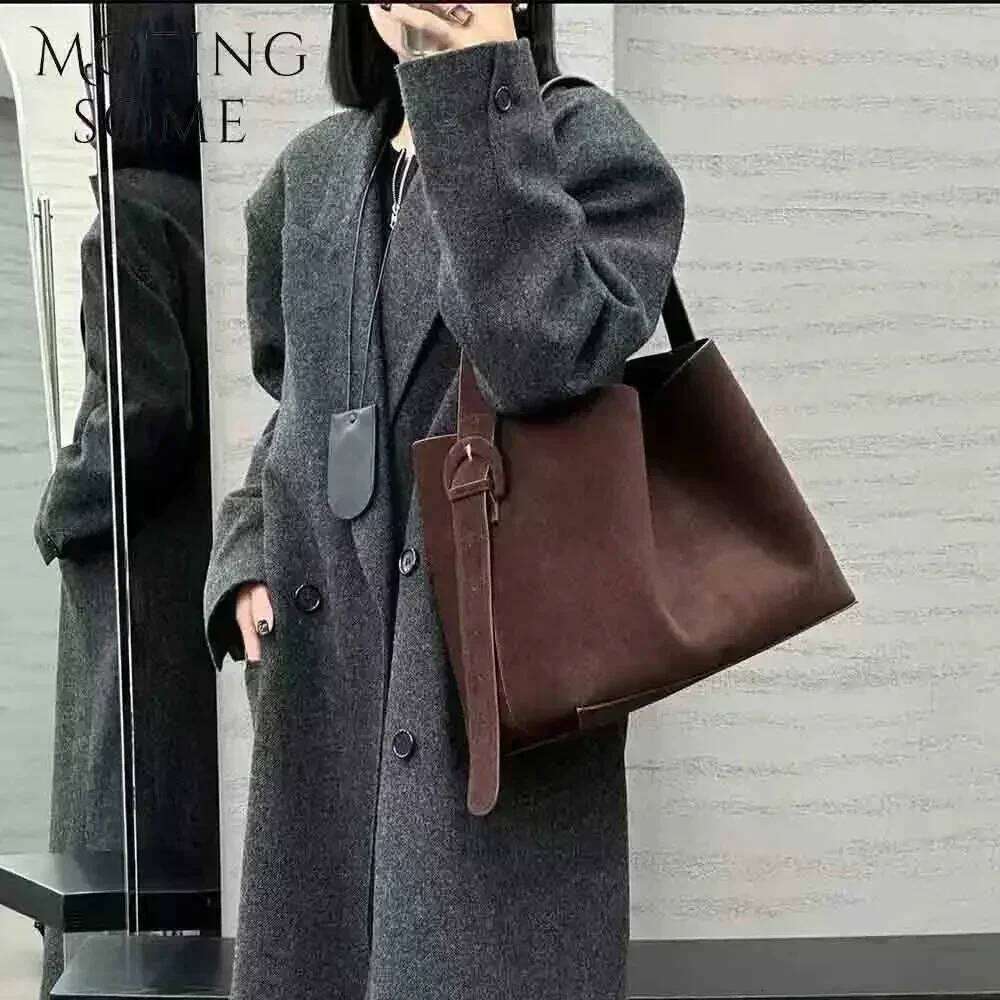 Motingsome Oversize Women Bag Suede Leather Winter Bags Frosted Cow Skin Handbag and Purses Retro Lady Tote 2024 New