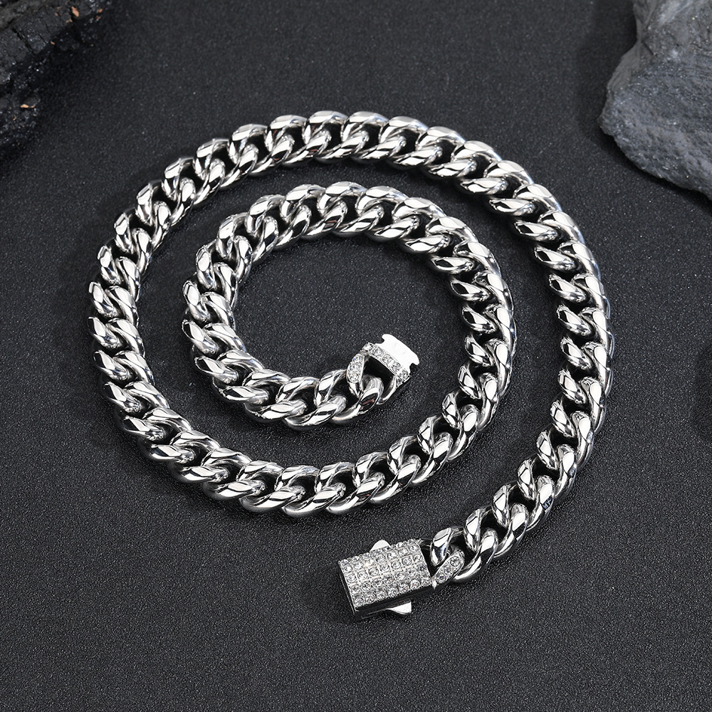 Men's Stainless Steel & Titanium Cuban Link Bracelet with Zirconia Clasp