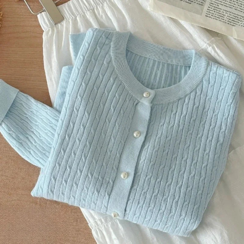 Women Casual Loose Long Sleeved Base Sweater Korean Style Fashion Autumn Winter ONeck Cardigan Twists Knitted 250730