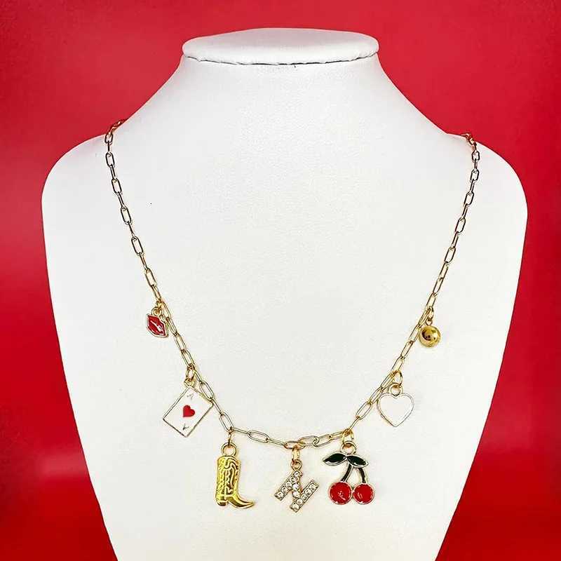 Boho Red Lips Cherry Heart Letter Charm Necklace Gold Plated Boots Crystal Initials Necklaces Cowgirl Beach Jewelry Z250731 Z250910