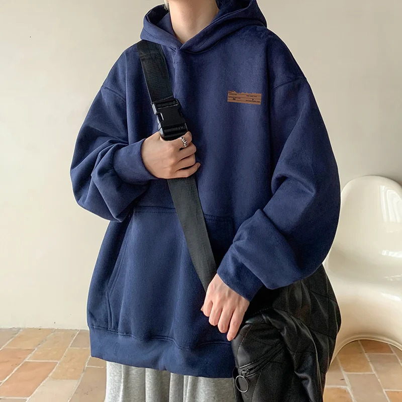 Suede Hooded Sweatshirts For Men Autumn Y2K Streetwear Printed Hoodies Hip Hop Fashion Retro Fleece Hoody Clothes 250731