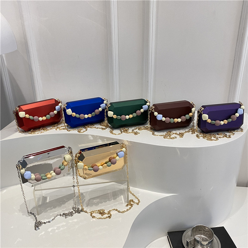 2025 New Acrylic Metal Box Chain Beaded Handbag Single Shoulder Crossbody Mirror Phone Bag ddmymoon