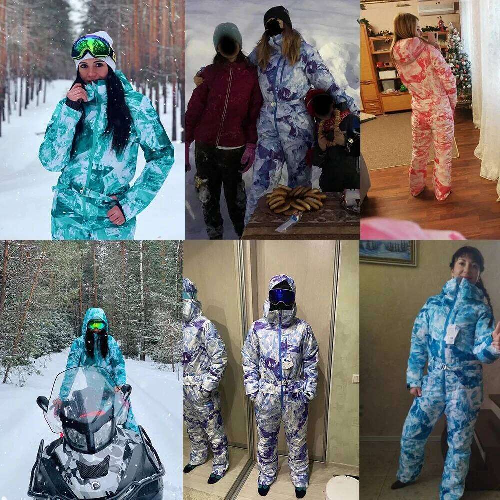 One Piece Skiing Suits Female Overalls Winter Sport Waterproof Snowboard Suit Women Snow Jumpsuit Warm Hooded Ski Clothes
