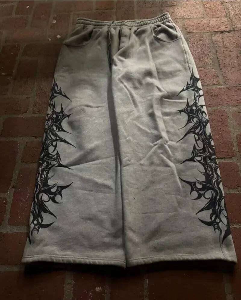 Y2K Gothic Retro Haruku Printing Loose Elastic Waist Cotton Straight Pants Hip-Hop Casual Joker Street Wear For Men and Women