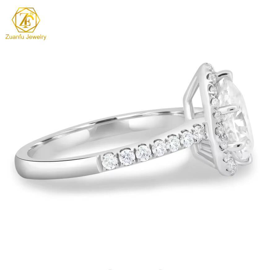 Luxury Custom Classic Style Pear Cut Moissanite Wedding Ring for Women 10K 14K 18K Gold Small Ice Stones Unique Customizable
