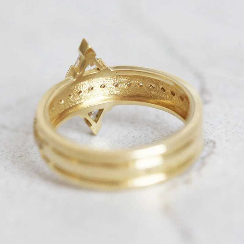 8 Gold Color Wedding Rings for Women New Trendy Design Triangular Cubic Zirconia Luxury Rings Engagement Party Lady Jewelry y250730
