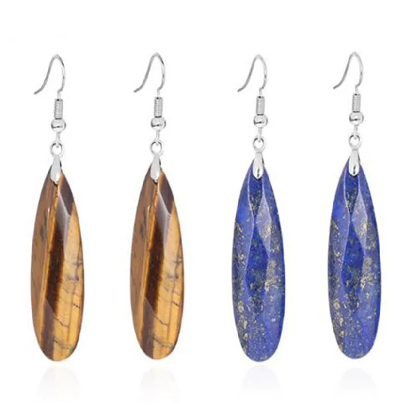 Natural Crystal Stone Faceted Earrings For Women Lapis Lazuli Amethyst Rose Quartz Dangle Hook Drop Agate Stone Earring Jewelry 250730
