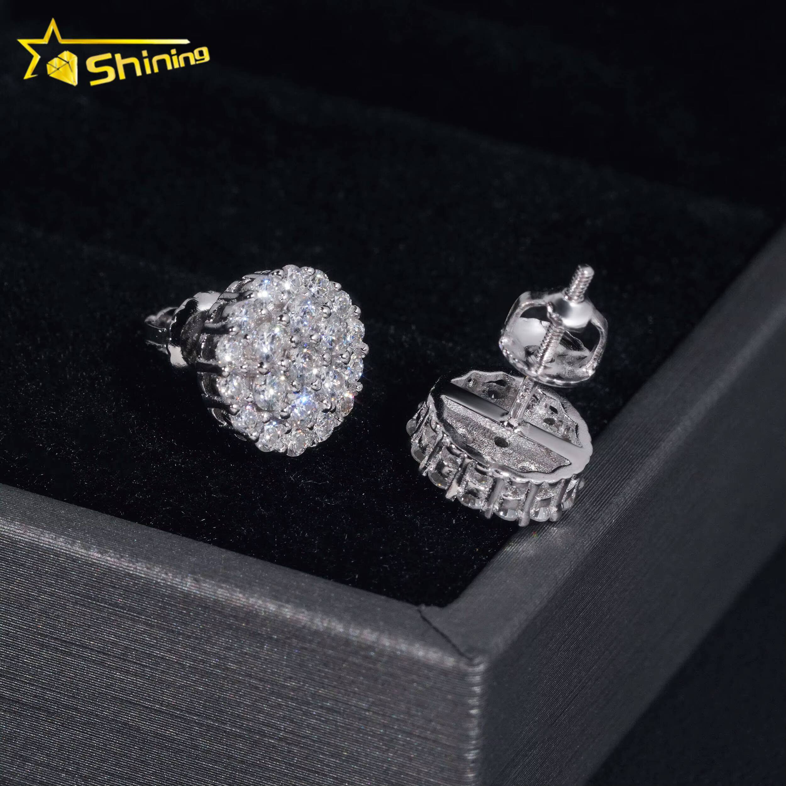 Pass Diamond Tester GRA Certified Stocks VVS Diamond Fully Iced Out 925 Silver Jewelry Moissanite Stud Earrings
