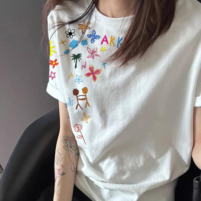 2025 American hip-hop style off shoulder short sleeved women's T-shirt summer new cotton lazy style loose round neck top new designer T-shirt