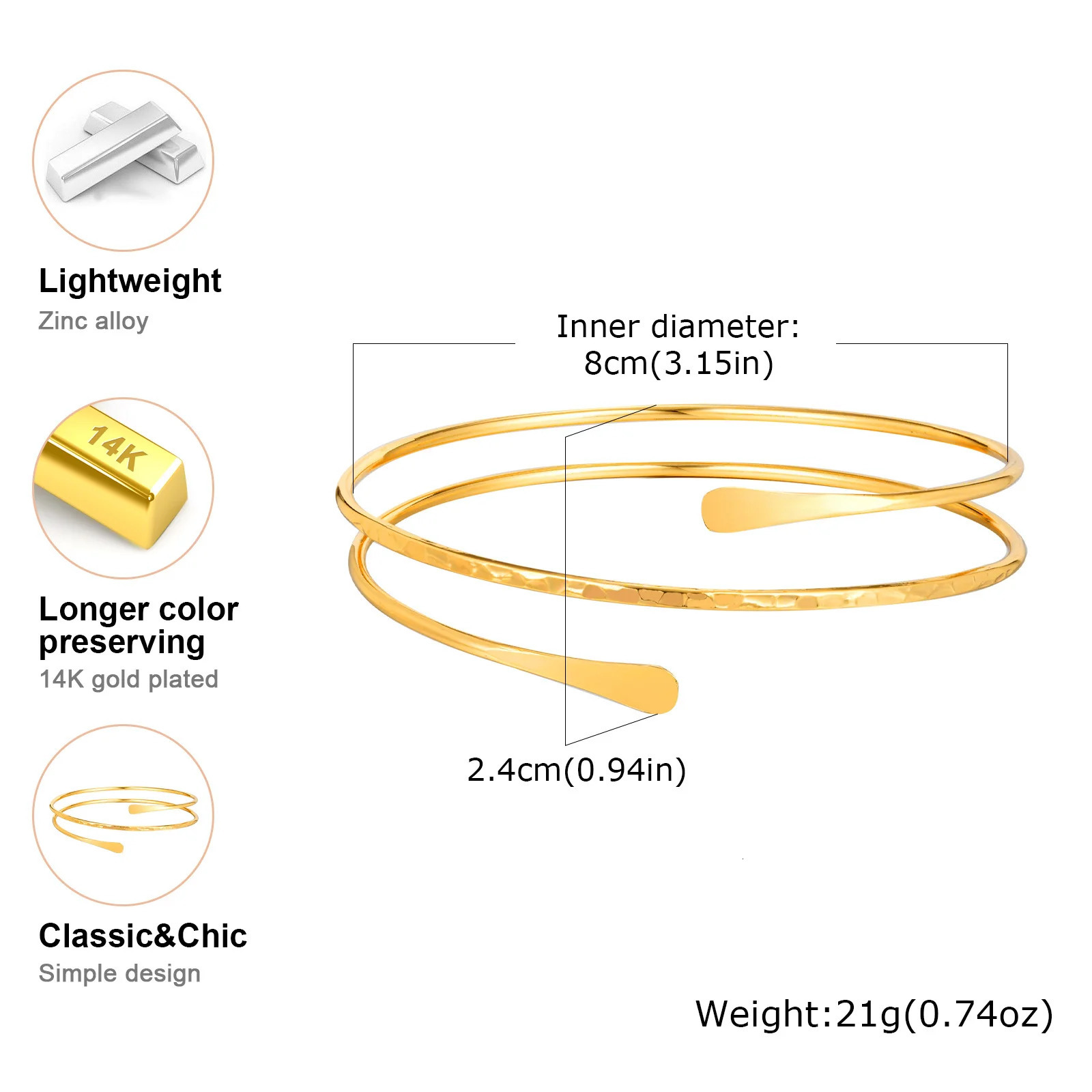 Upper Arm Cuff Bracelet for Women Minimalist Gold Plated Armband Statement Party Armlets Jewelry 250729
