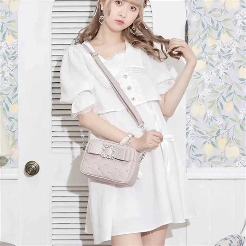 Diamond Bow Pink Square Bag For Women Mine Series Beading Pearl Y2k Messenger Bag Hot Sweet KAWaii Shoulder Crossbody Bag Y250730