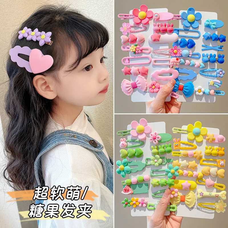 14-8Pcs/Set Candy Color Cartoon Bowknot Flower Hair Clips Baby Girls Yellow Pink Hairpin Barrettes Headwear Kid Hair Accessories R250730