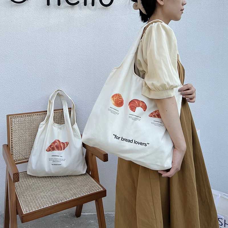 Women Canvas Shoulder Bag Bread Print Cotton Canvas Shoulder Bags Student Large Capacity Books Tote Lady Eco Cloth Handbag Purse G250729