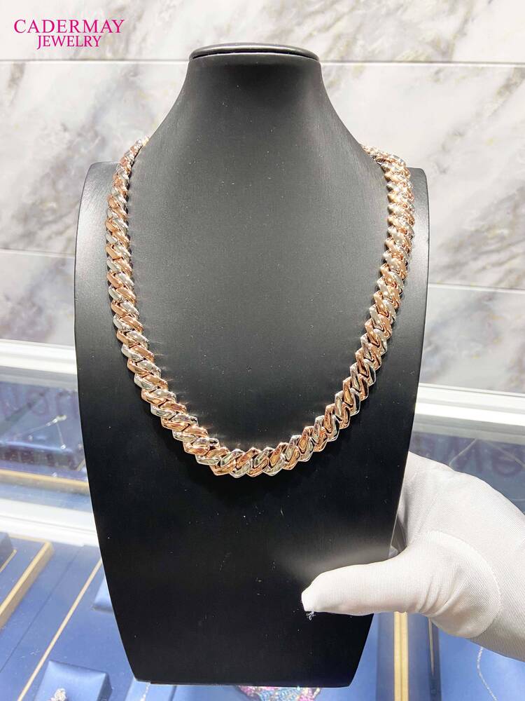 Cadermay Customized Fashion Hip Hop Jewelry 925 Silver 13mm 18 2 Rows Iced Out Moissanite Cuban Necklace Chain for Rapper Men