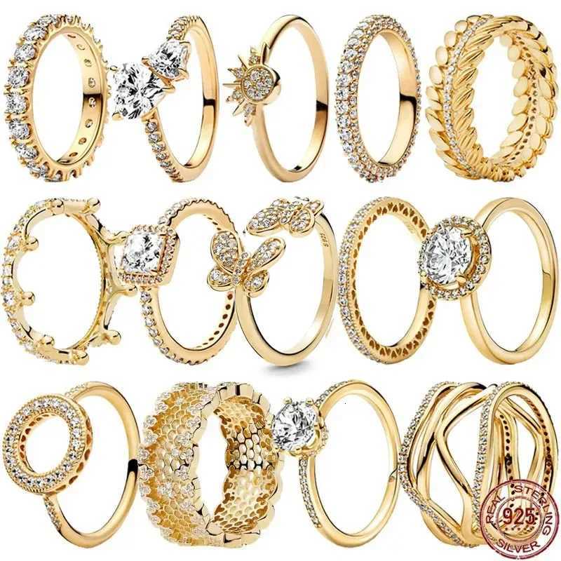 925 Sterling Silver Gold Ring Hot Selling Exquisite and Shiny Luxury Crown Round Ring Fashionable and Charming Jewelry Gift y250730