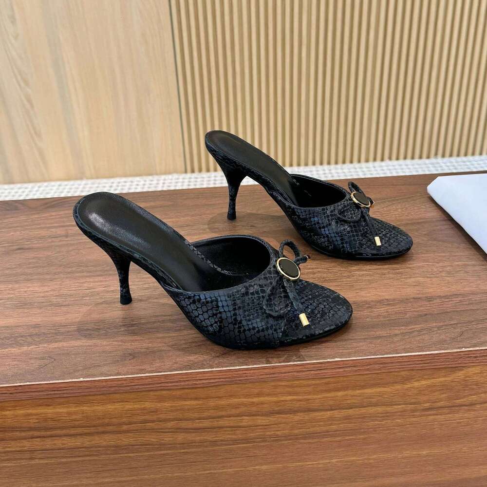 Women Size35-43 Leopard Horsehair Slippers Super High Heels Butterfly Knot Summer Slide Designer Shoes Zapatillas De Mujer 56b