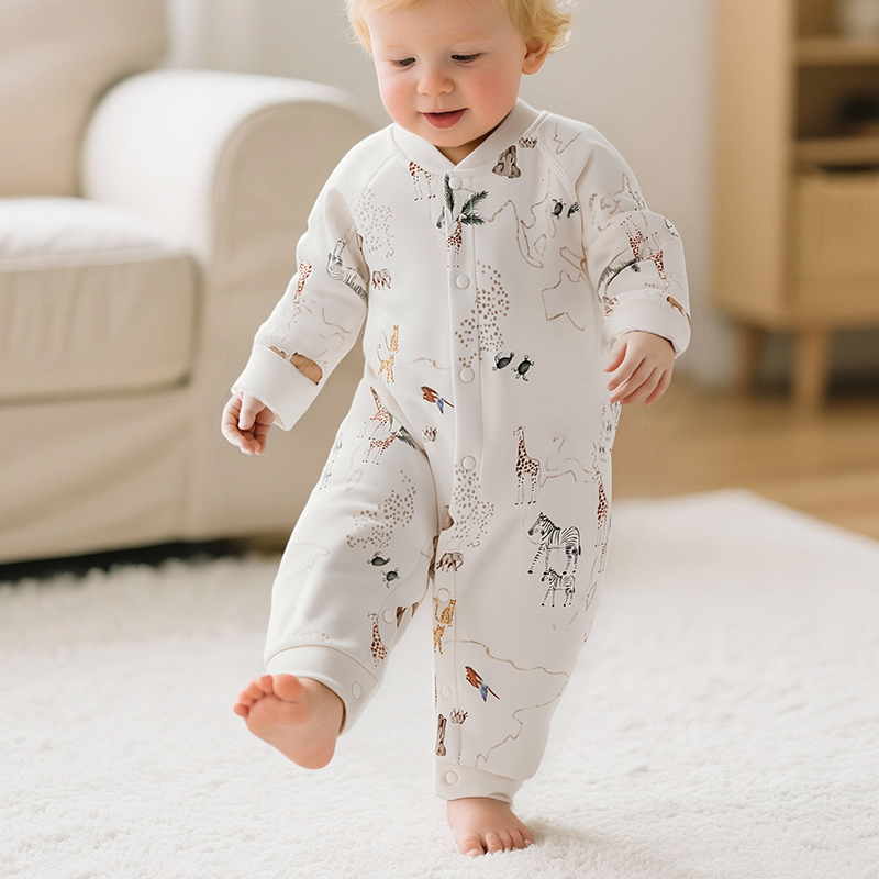 Newborn A-type clothes autumn and winter baby jumpsuit cotton wool baby clothes nightgown