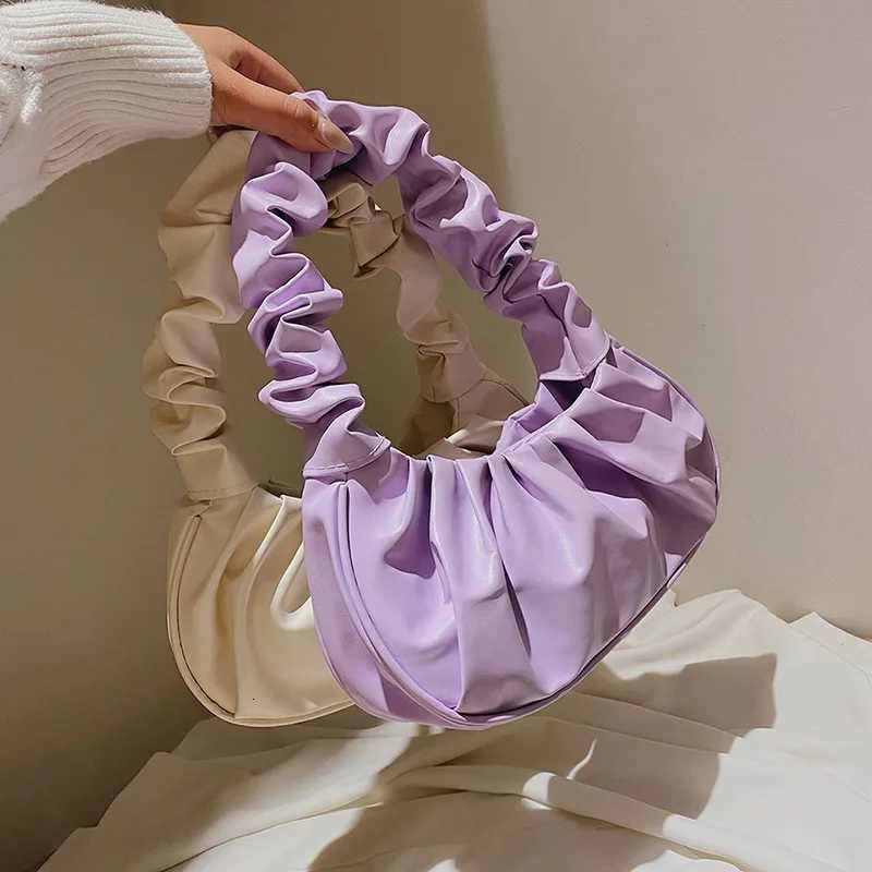 Cartoon Solid Color Pleated Cloud Bag Minimalist Womens Underarm Bag Kawaii Fashion Versatile Handbag Gifts Y250730