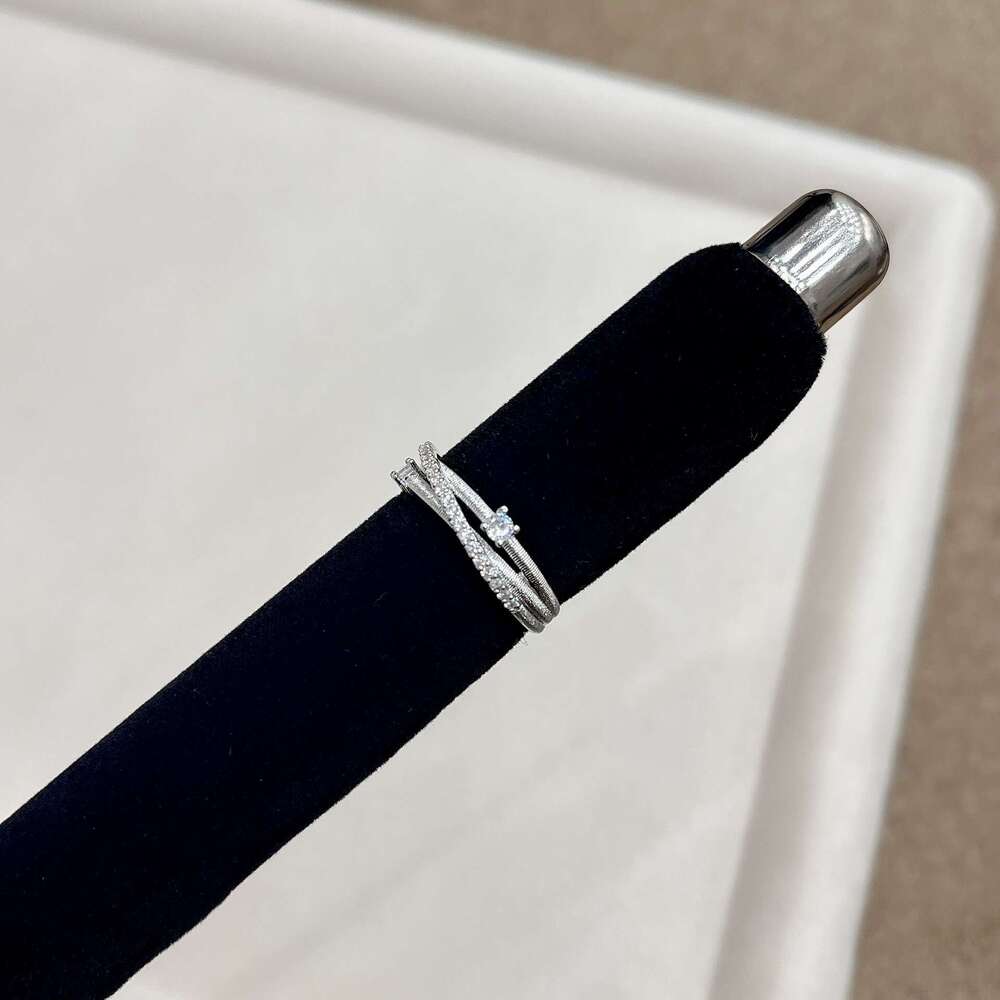 Multi-layer Surround Brushed Zircon Open Ring Elegant Personality Light Luxury High-end Fashion Niche 0e3