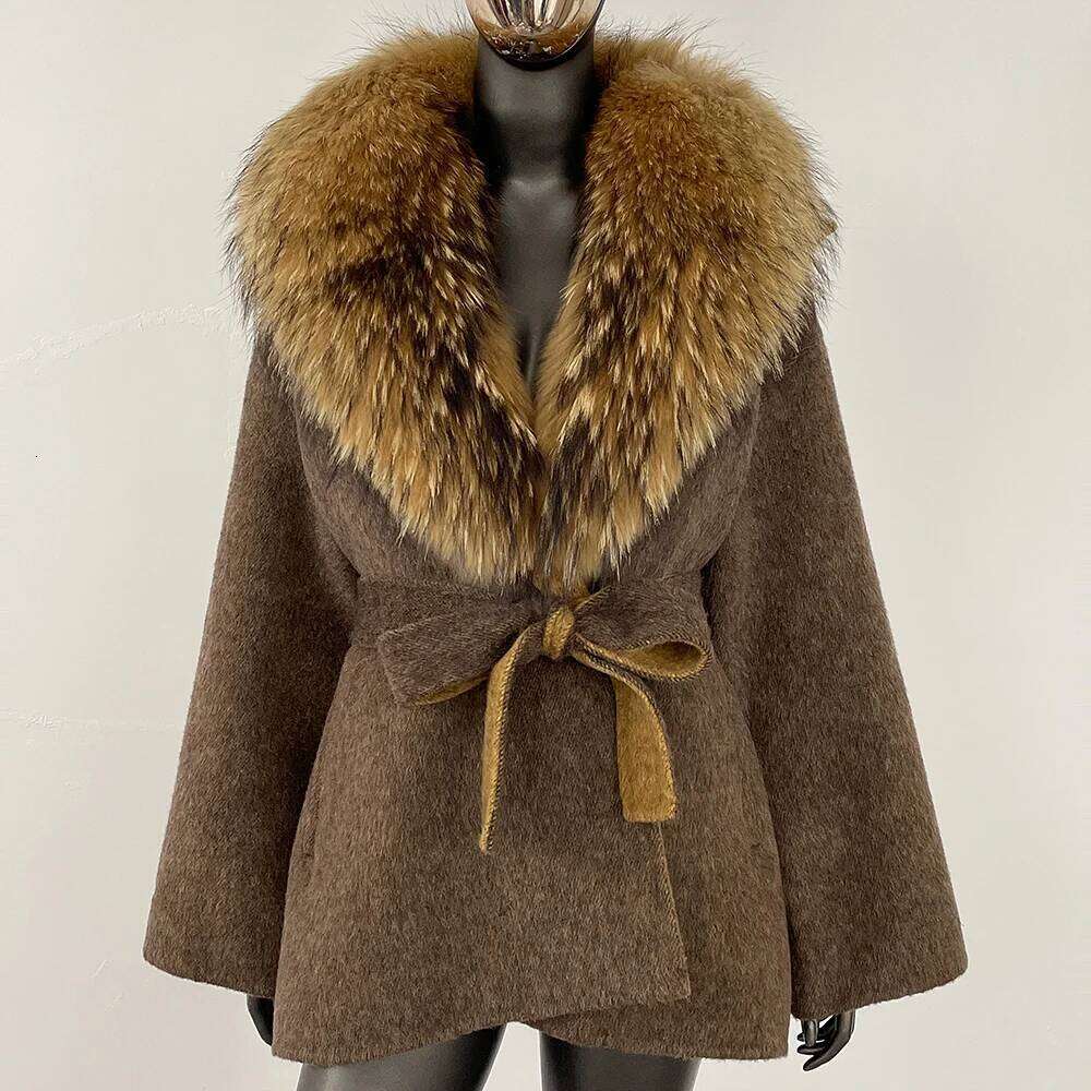 Designer Clothing GENHUA Fashion Outerwears Commute Belt Real Wool Coat Female 2025 New Winter Clothing Women Natural Fox Fur Woolen Jacket Fashion