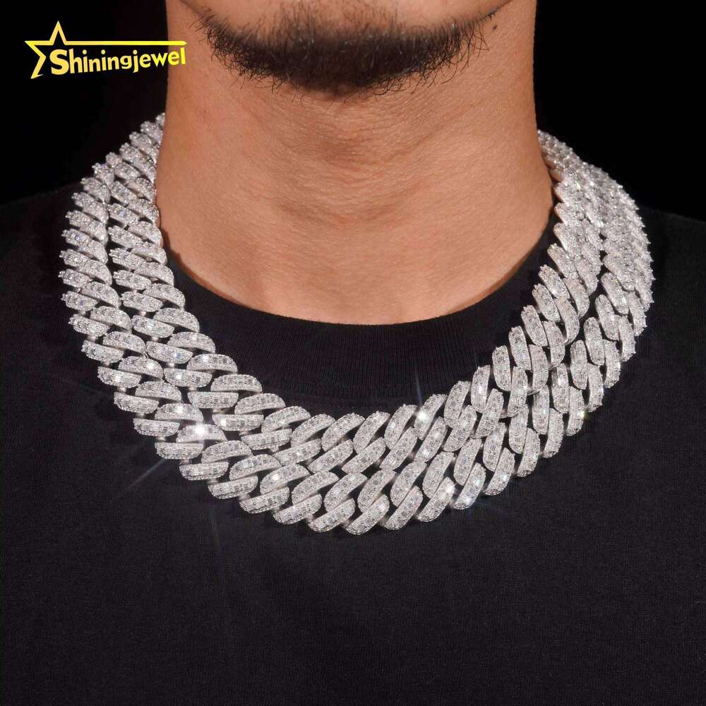 Rapper Jewelry Hip-Hop Style Long Stick Bread Moissanite Iced Out 18Mm Sier Dia Cuban Chain
