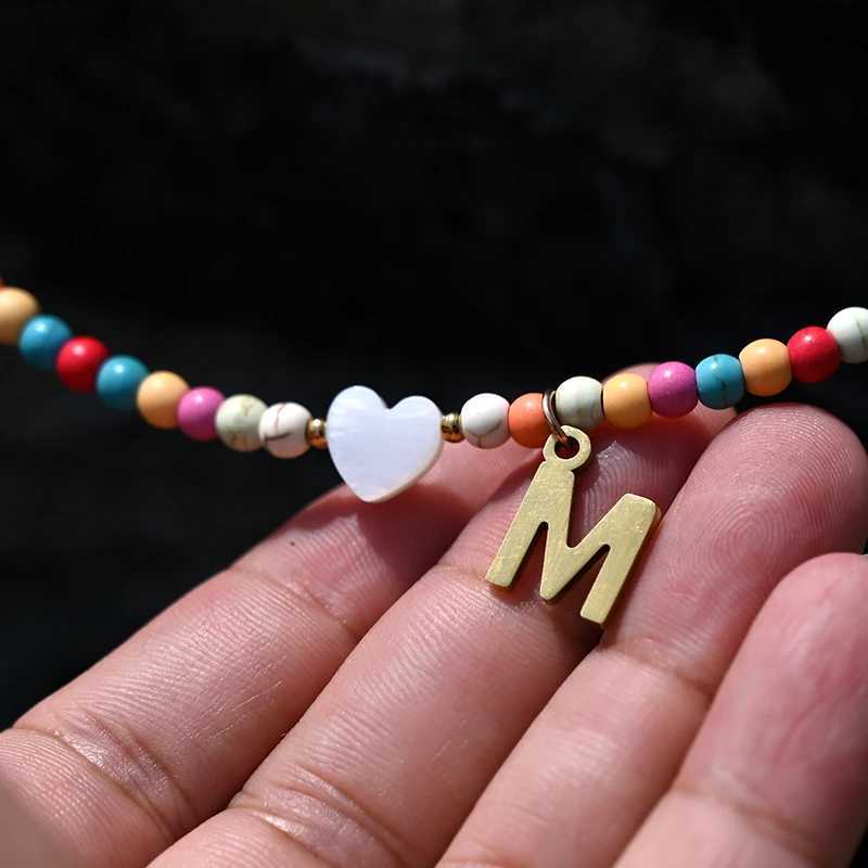 Colorful Beads Initial Choker for Women Stainless Steel Letter Pendant Necklace Fashion Shell Heart Jewelry Boho Accessories Z250731 Z250910