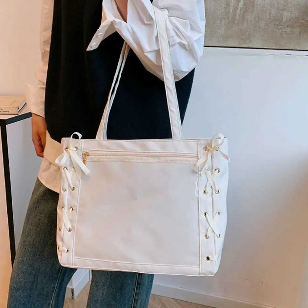 Single Badge Itabag Japanese Simple Itabag Cross Ribbon Lace-up Transparent Pocket PU Idol Aesthetic Shoulder Bag for Women Y250730
