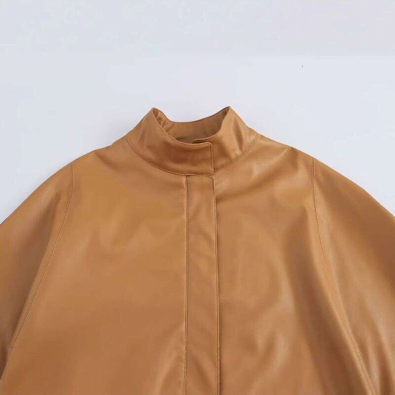 Wind 2025 Spring Fashion Zipper Short Cape Women's Leather Coat B481982