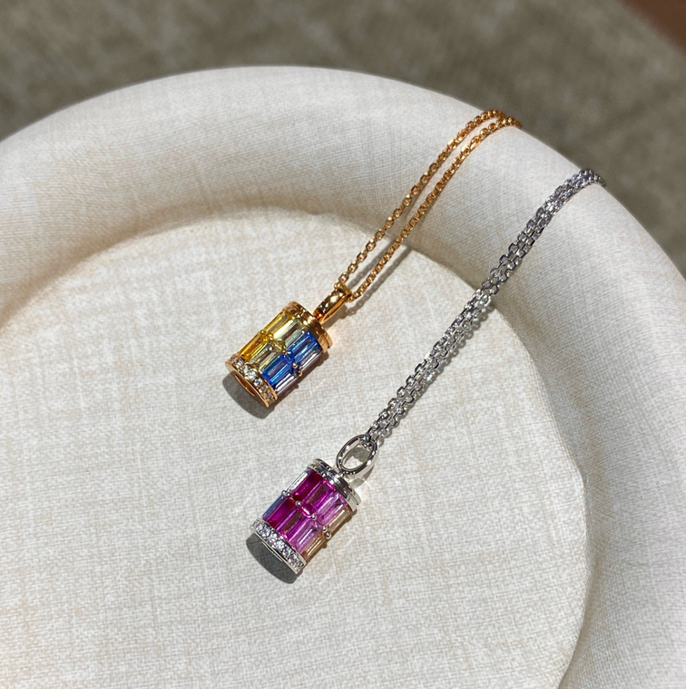 2025 Choucong Ins Top Sell Cylinder Pendant Vintgae Jewelry 18K Gold Fill Princess Cut Colorful 5A Cubic Zircon CZ Diamond Lover Women Elegant Clavicl