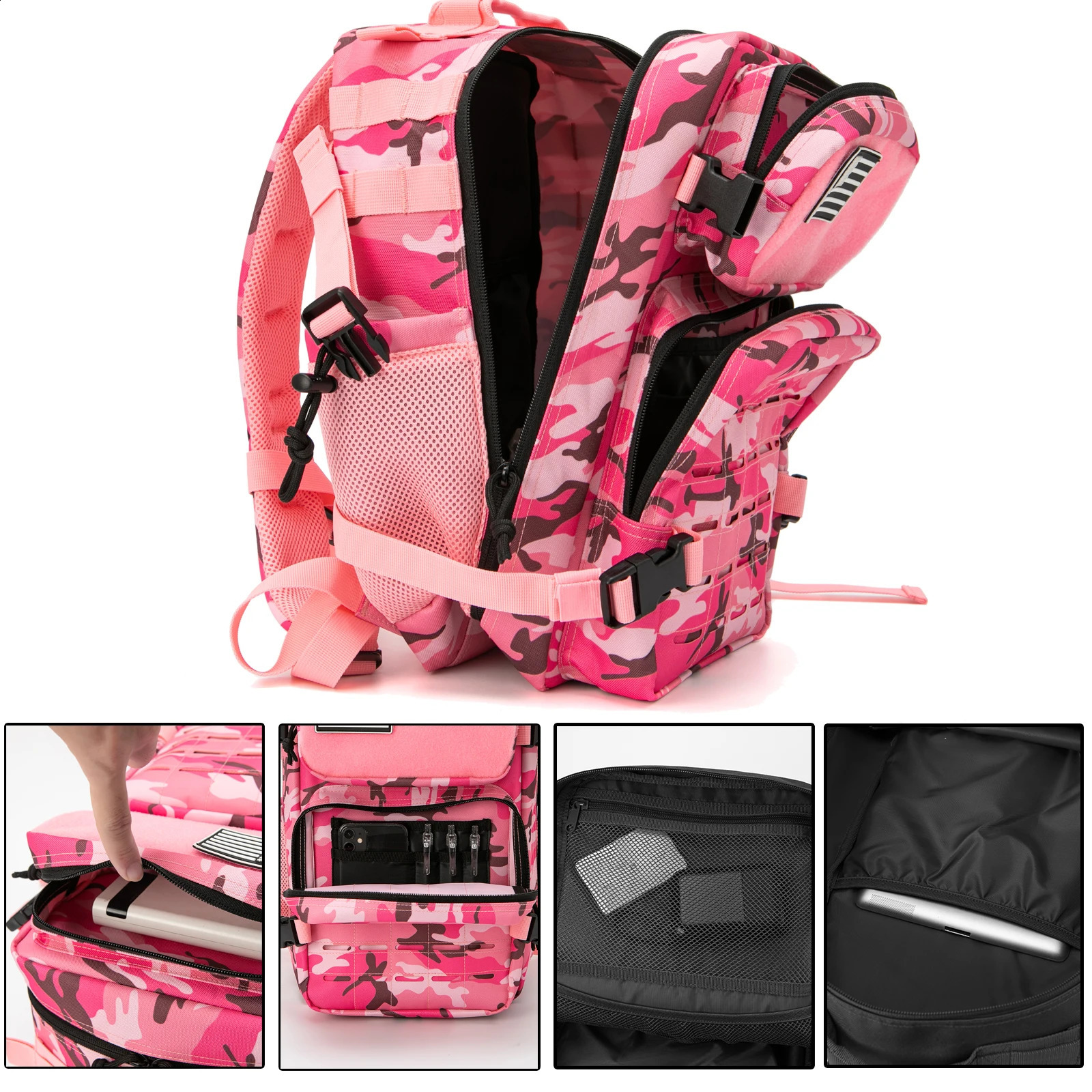 25L45L Tactical Backpack for Womenmen Outdoor Hiking Laser Cut Molle Daypack School Bag Gym Rucksack with Dual Cup Holder 250729