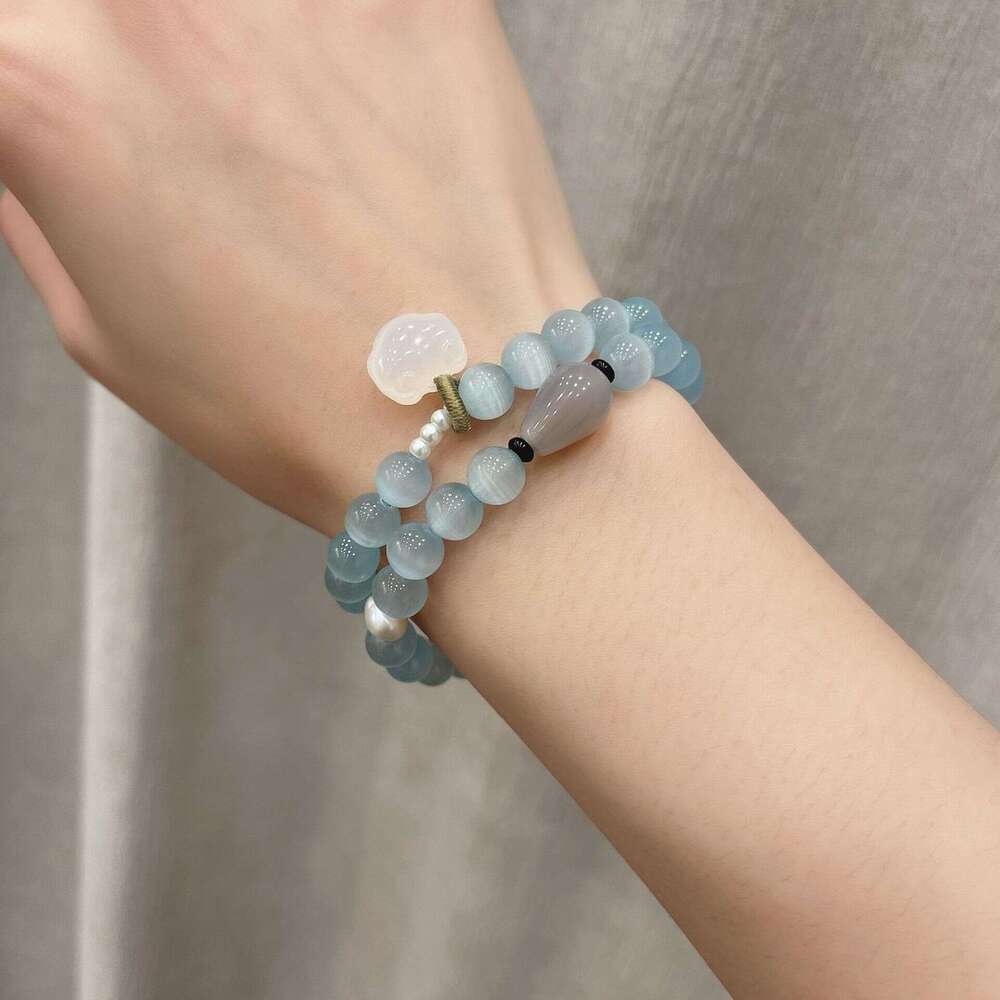 Chalcedony Peace Buckle Beads High-end Simple Fresh Cat's Eye Gold Sand Stone Bracelet 9ec