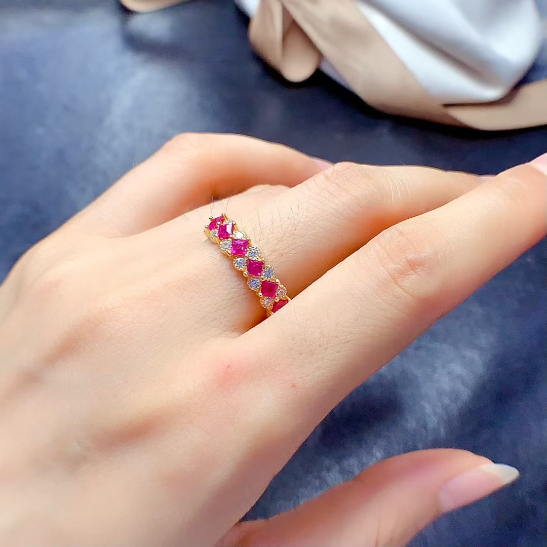 18K Gold Plated Real Ruby Ring 3mm total 0.8ct Natural Ruby 925 Silver Ring July Birthstone Gift for Women