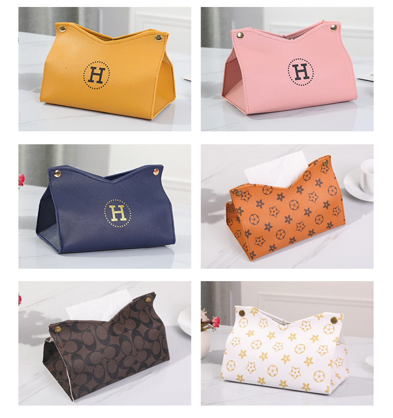 Nordic Style Creative Hotel Home Living Room Desktop Storage Car PU Leather Tissue Box Napkin Holder