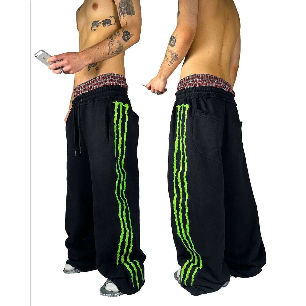 American Style Sweatpants Y2K Claw Stripe Fluorescence Streetwear Hip Hop Personality Casual Pants Joggers Men Clothing