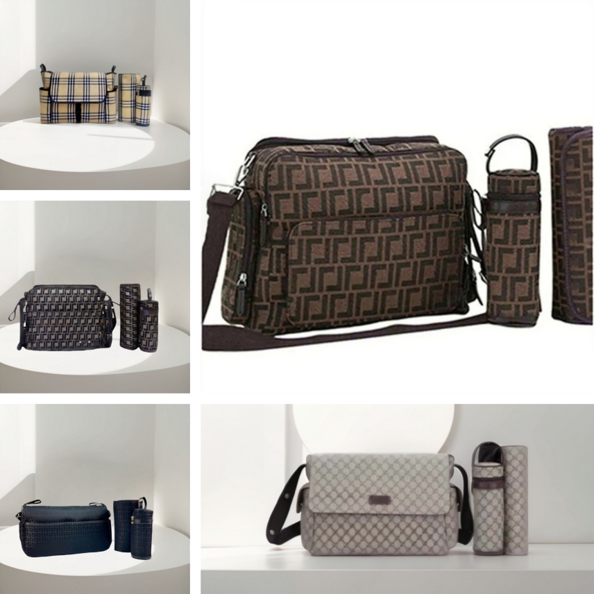Designer diaper bag Waterproof baby bag Mom Bag 3 set Diaper bag Baby Zipper Brown plaid print a55 q2