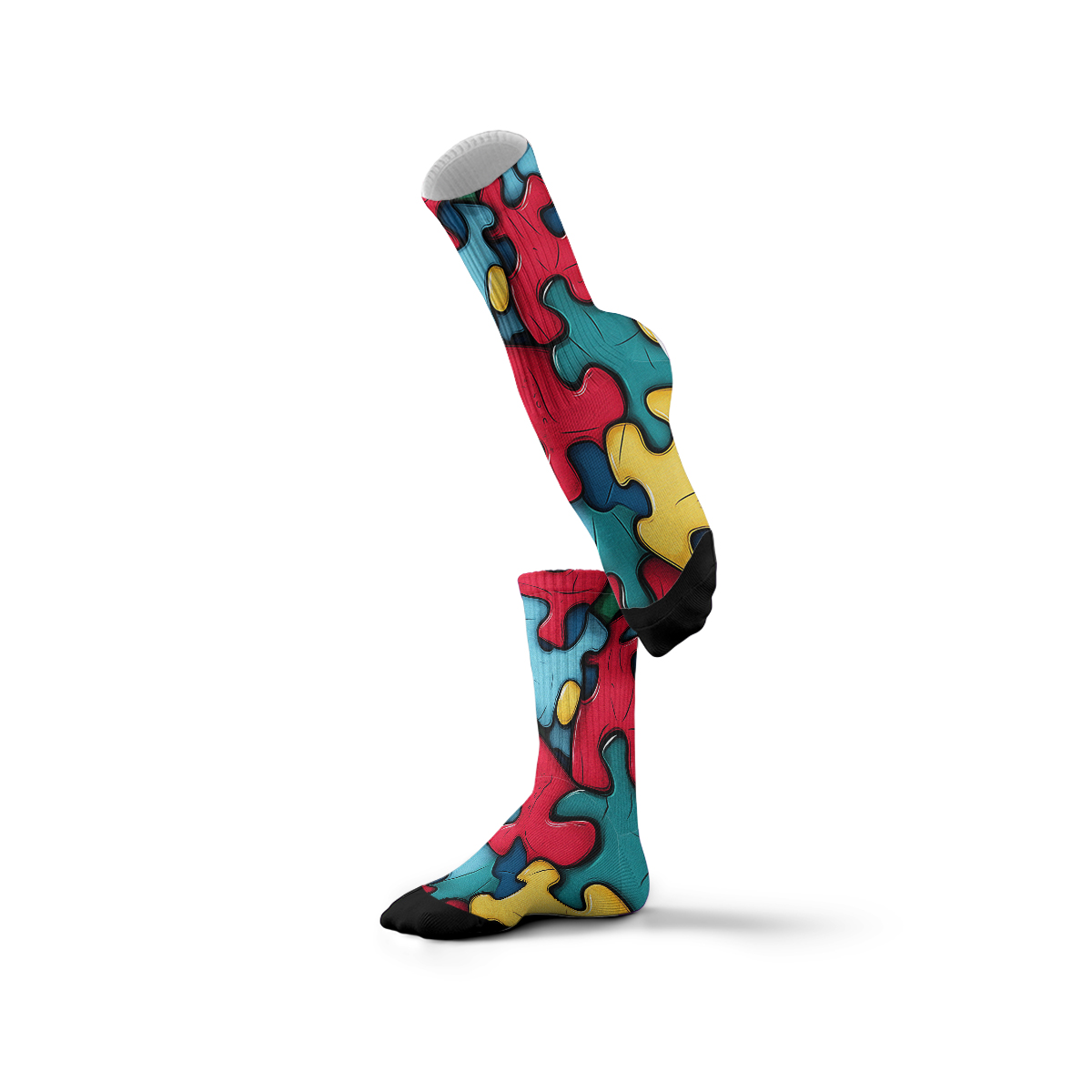 Colorful Puzzle Piece Unisex Tube Designer Socks C127