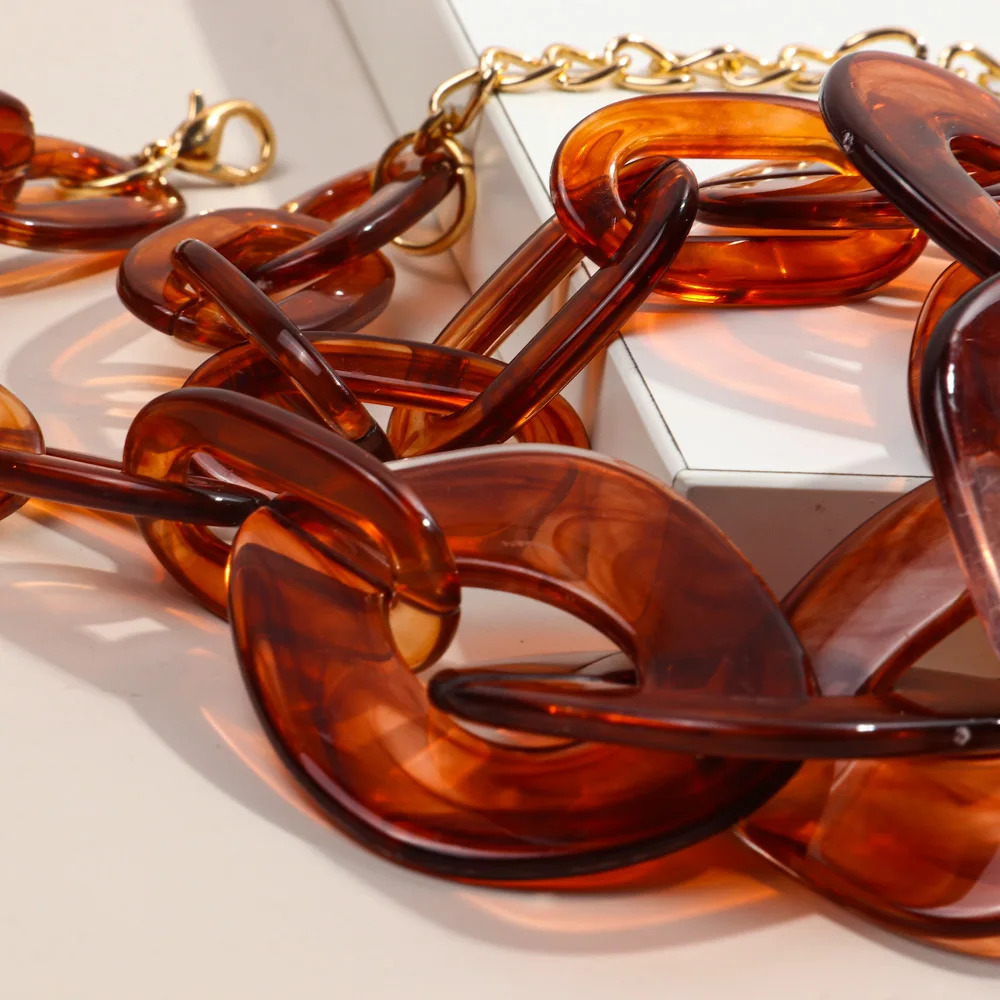 Turquoise Acrylic Big Square Link Choker Necklace for Women Men Resin Geometric Neck Chain Exaggerated Jewelry Collar Gift 250729