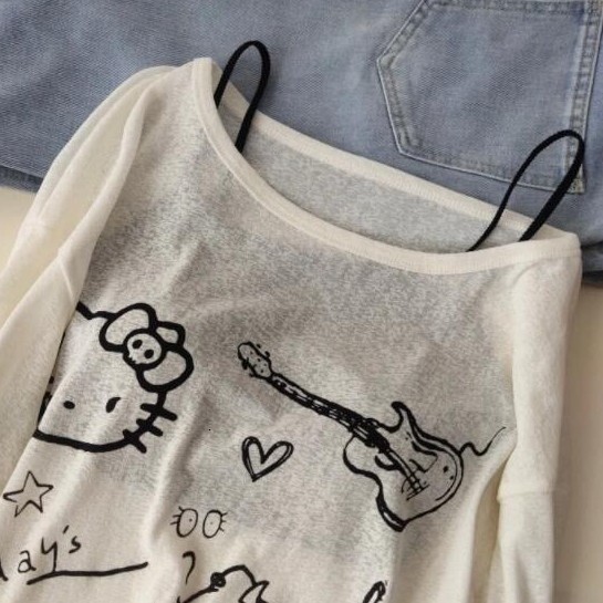 2025 summer new off shoulder semi transparent fashion niche design sense loose designer T-shirt designer short sleeved women's T-shirt