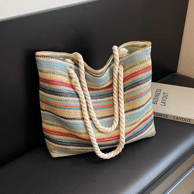 Ethnic bluegrass woven colorful stripes niche single-shoulder portable commuter fashion bag Y250730