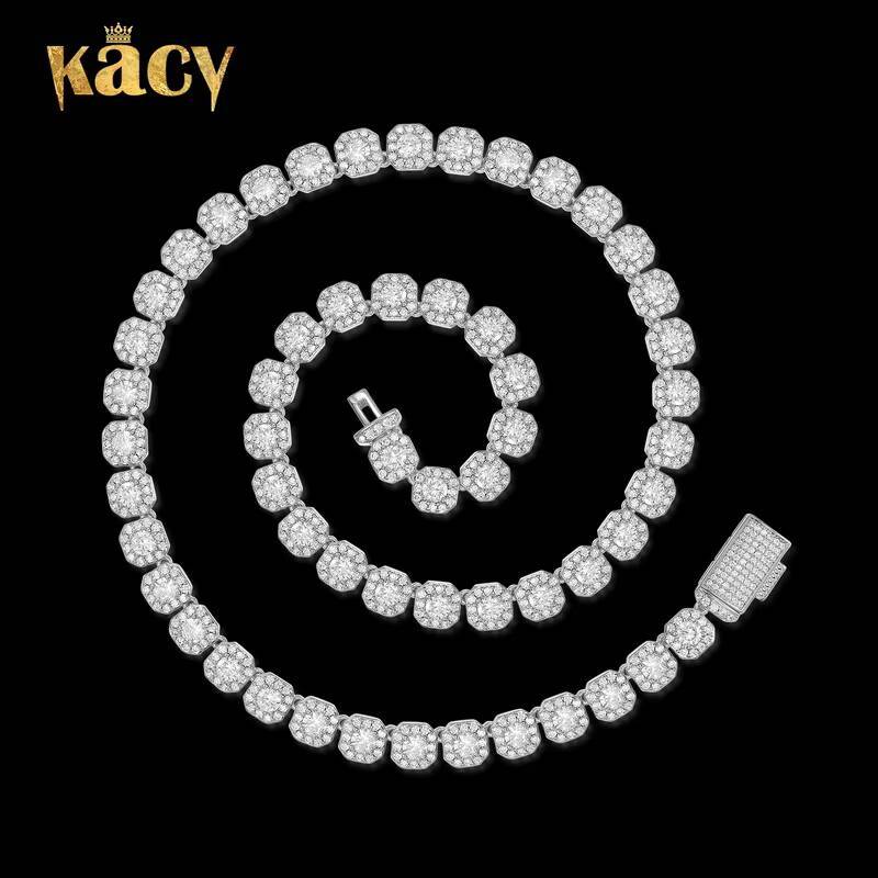 Miami Hip Hop Cuban Link Chain Iced Tennis Chain Necklace with Square Rock Moissanite Diamond Fashionable Trend