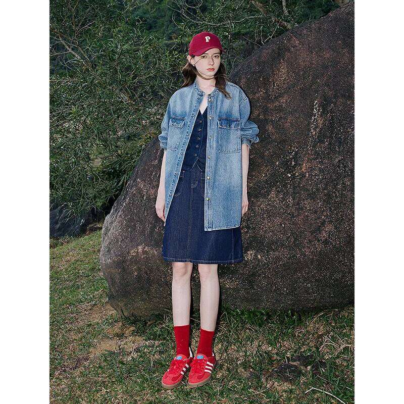 TOYOUTH Women Denim Jacket 2025 Spring New Pocket Stand Collar Workwear Single Breasted Button Streetwear Outwear Coat 250728